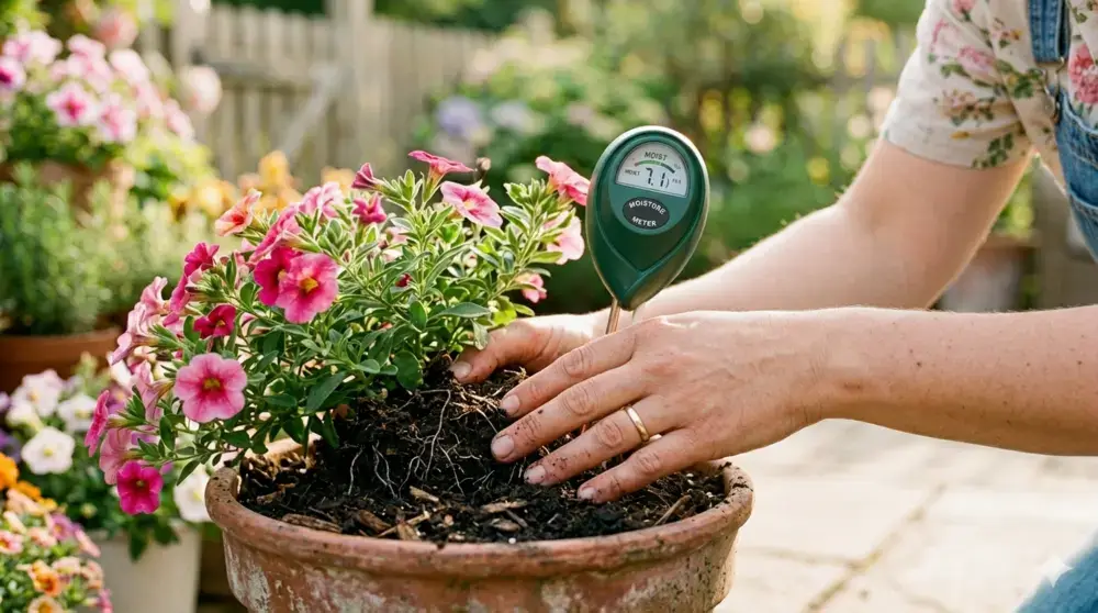 Close-up of Soil and Moisture Check
