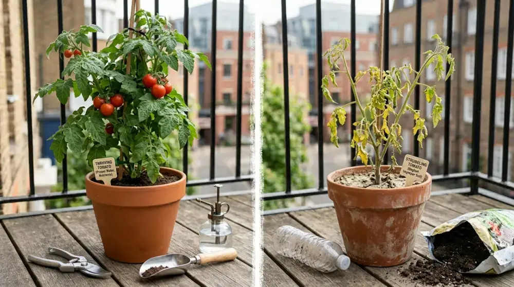 Healthy vs Unhealthy Container Plants Comparison