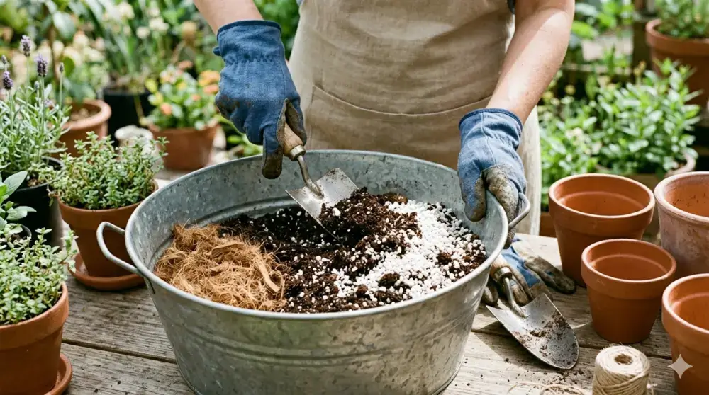 Mixing Potting Soil Step-by-Step Scene