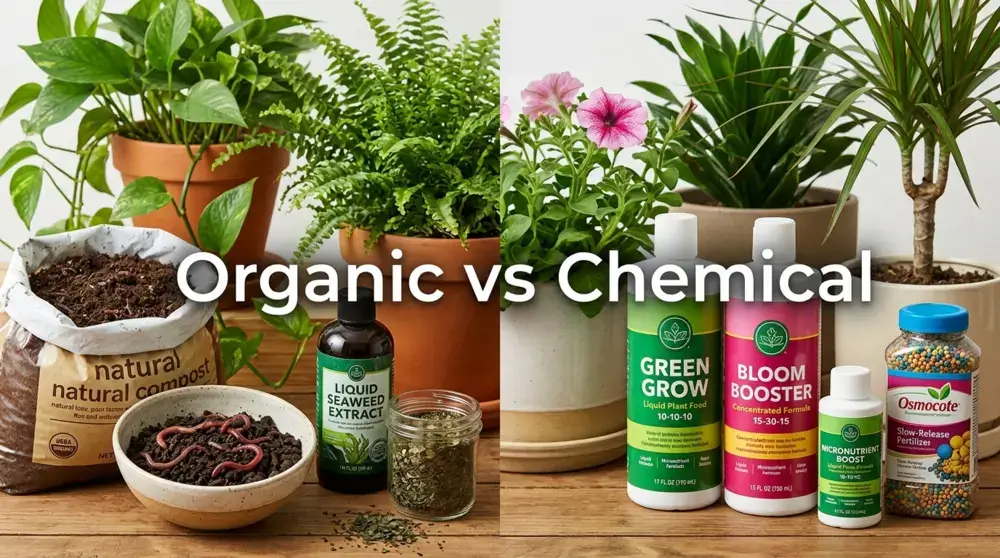 Organic vs Chemical Fertilizer Comparison Scene