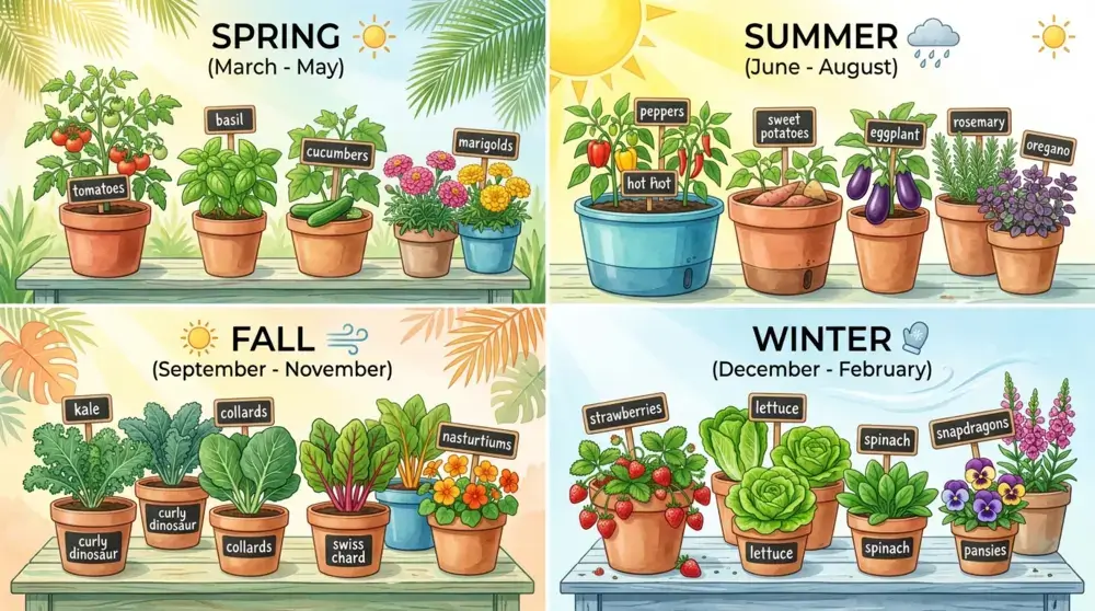 Month-by-month Florida container gardening calendar scene