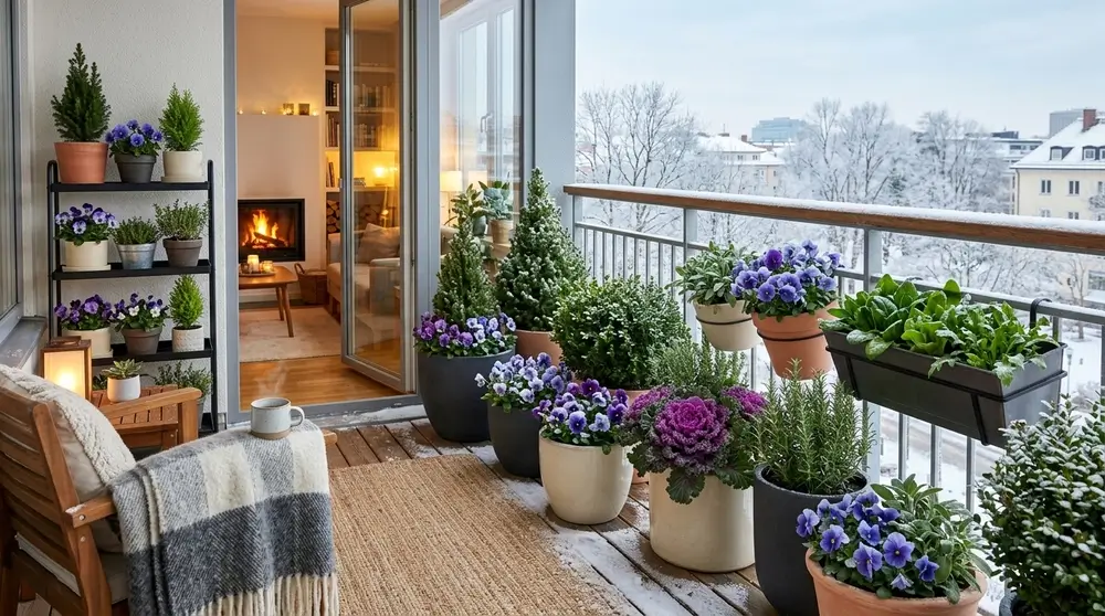 Winter Container Garden on a Balcony